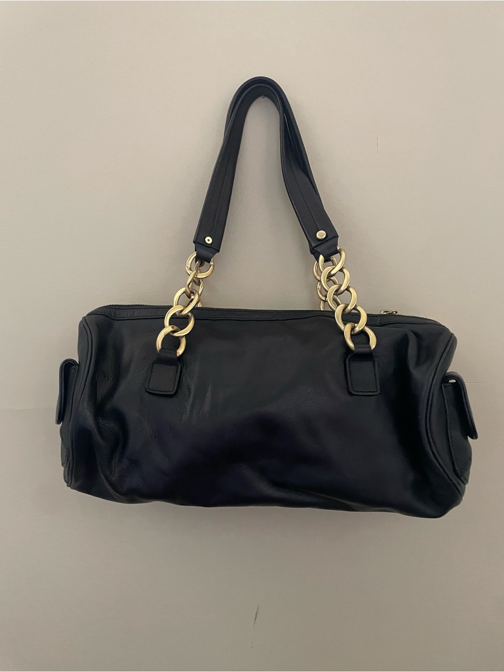 Vintage Juicy Couture Black Leather Barrel Bag with Pink Bow Scarf Y2K Authentic - Picture 2 of 12